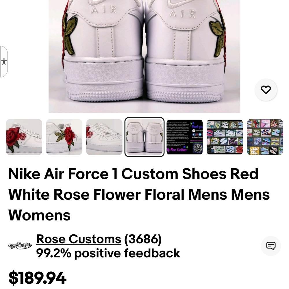Ladies Nike Air Force 1 Size 9 Custom Embroidered Sneakers - Picture 2 of 4
